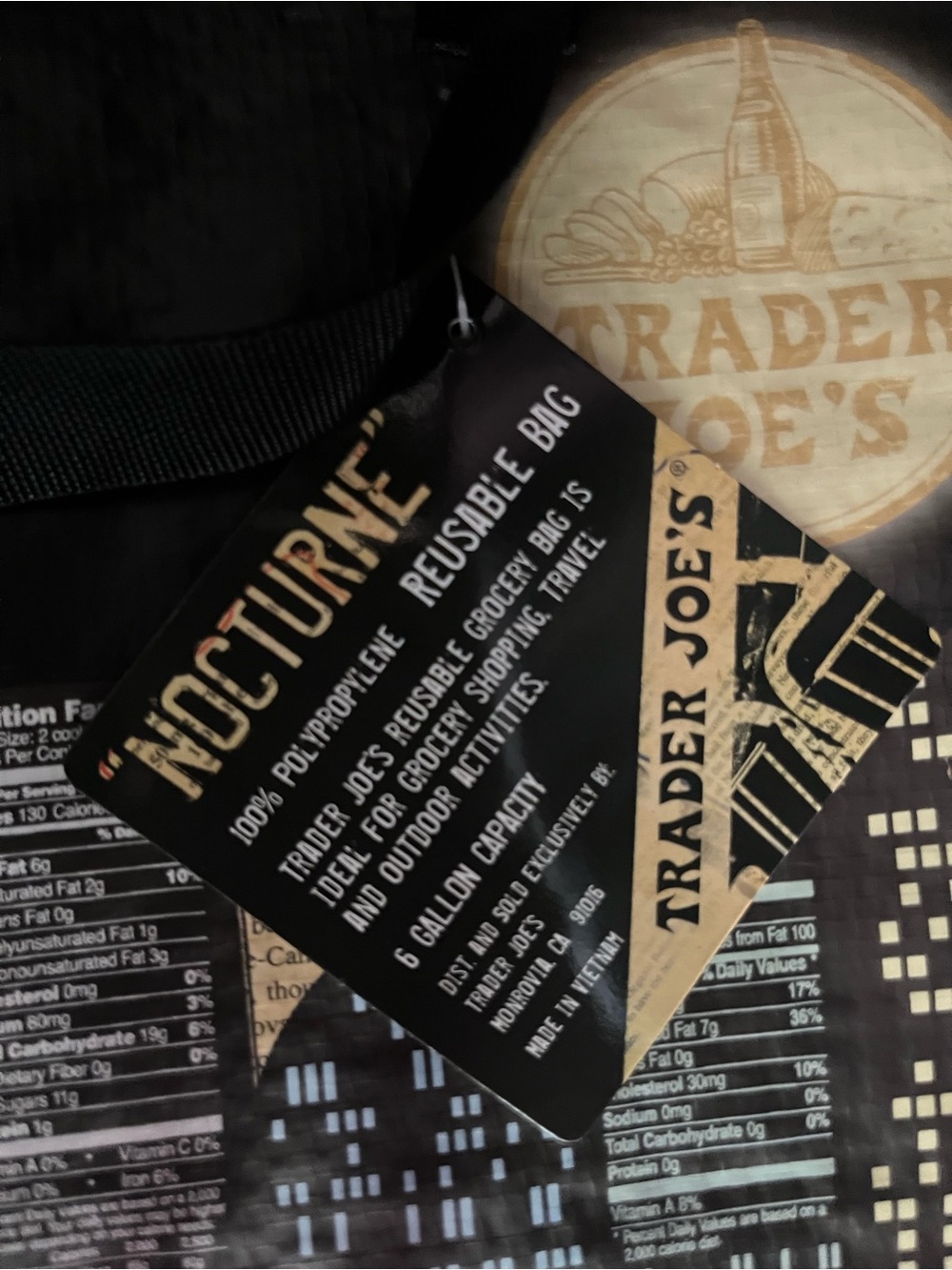 Trader Joe's Black Tote Bag with Gold Graphic